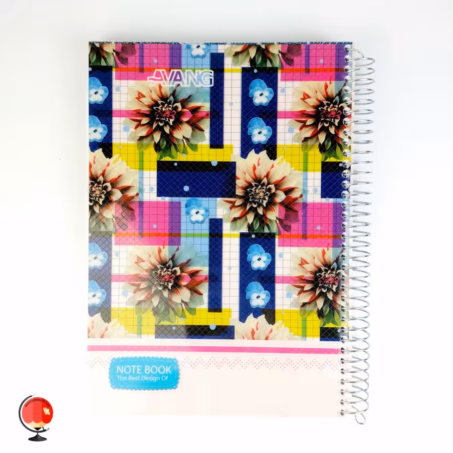 دفتر زبان سیمی دو خط 100 برگ طرح گل رنگی آونگ