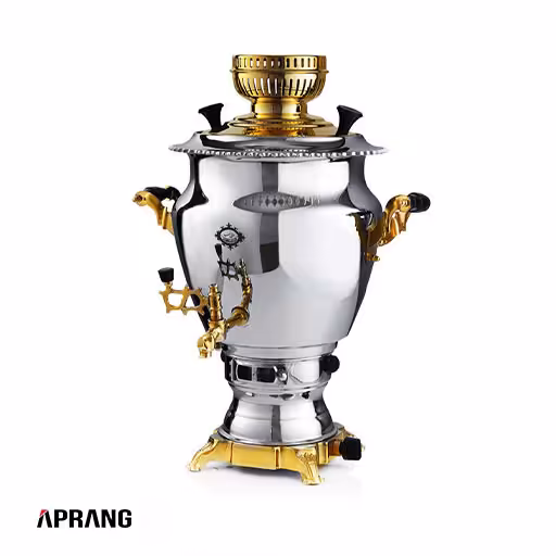سماور گازسوز عالی نسب مدل گنجینه نفیس طلائی ظرفیت 6 لیتر(لطفا با هماهنگی خرید بفرمایید)
