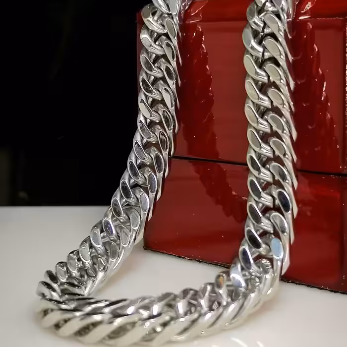 گردنبند و دستبند کارتیر درشت 13میل نقره ای استیل