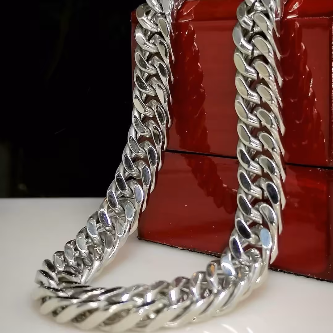 گردنبند و دستبند کارتیر درشت 13میل نقره ای استیل