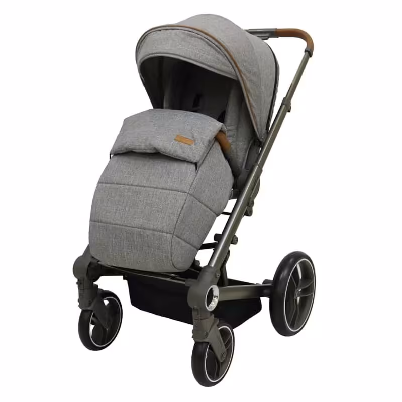 کالسکه کریر ولتک مدل  V 701  ساخت کشور المان با ساک لوازم و کاور باران و گرم کن پا و گارانتی ورنگ طوسی( لاکچری ترین مدل کالسکه کریر ولتک المان با چرم دوزی طبیعی )    VOLLTEK  – V 701