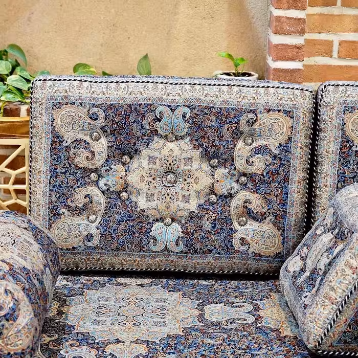 پشتی ترمه سنتی طرح الماس  رنگ سرمه ای (یک جفت)