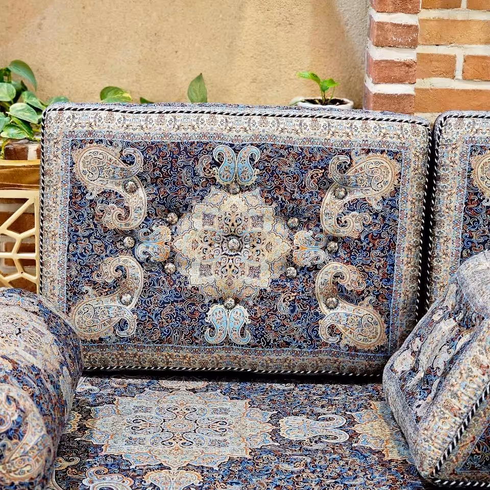 پشتی ترمه سنتی طرح الماس  رنگ سرمه ای (یک جفت)