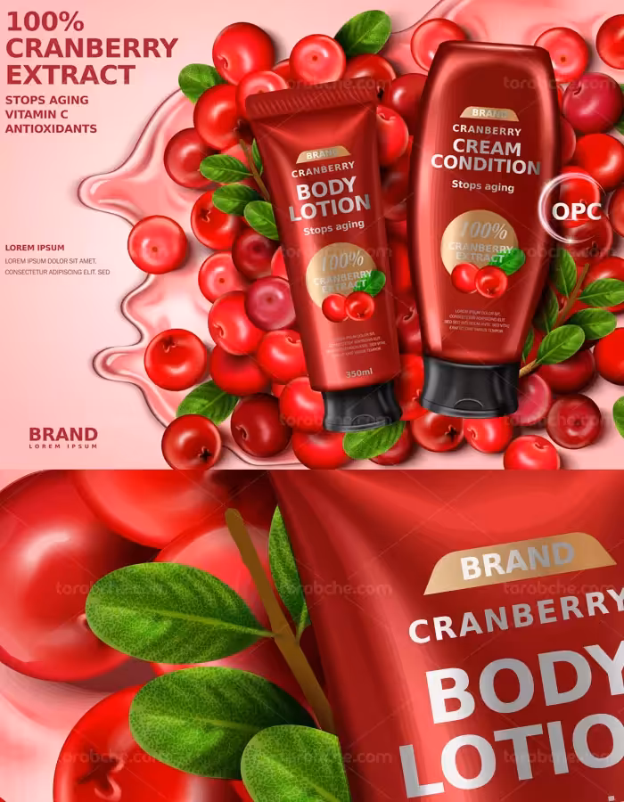 وکتور لایه باز تبلیغاتی لوسیون میوه ای بدن با کیفیت عالی - گرافیک با طعم تربچه