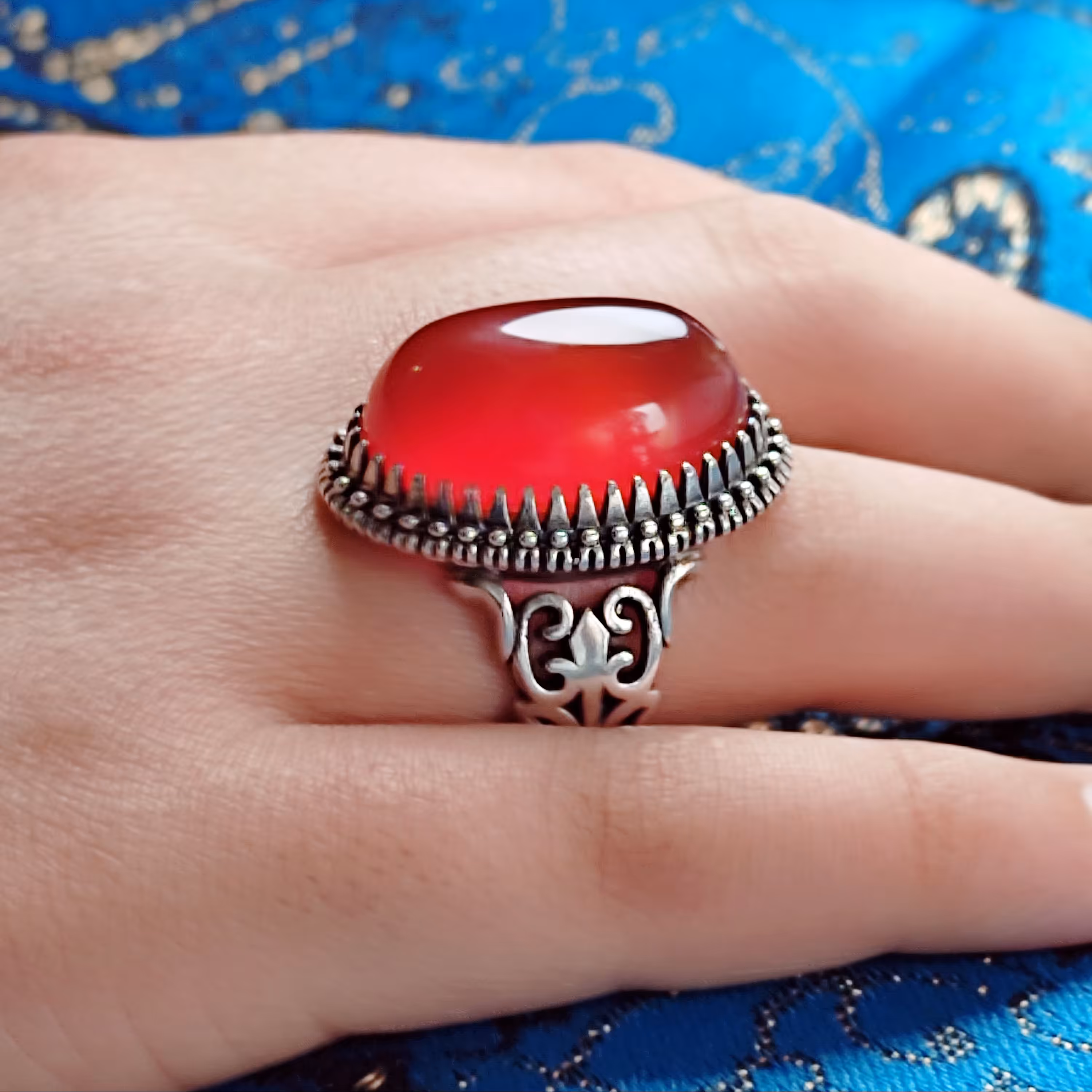 انگشتر مردانه نقره نگین عقیق سرخ خراسان