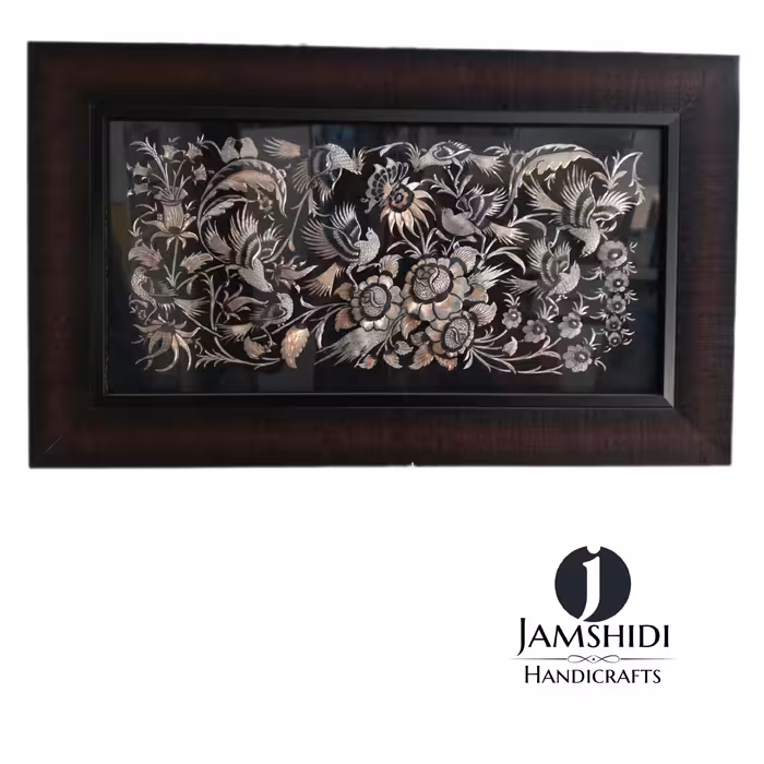 تابلو قلمزنی گل و مرغ قاب pvc به طول 74سانت