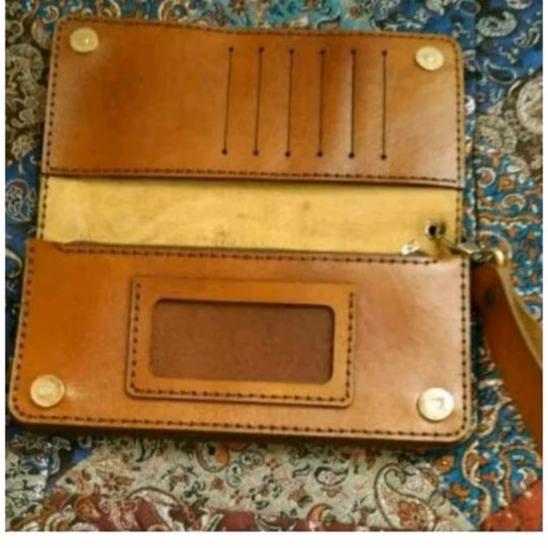 کیف پول و گوشی چرم طبیعی سوپر بزی دست دوز کد2110