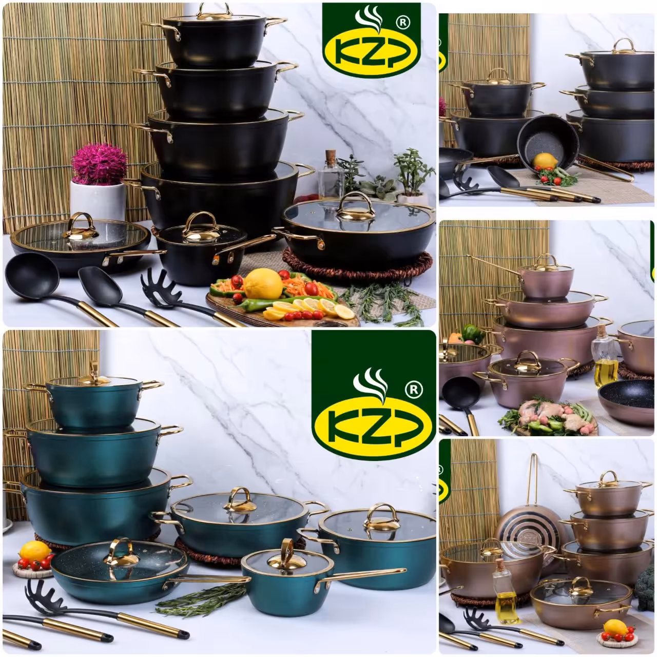 سرویس قابلمه گرانیت دورو برند KZP مدل فلورا 17 پارچه نوک مدادی