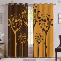 پرده چاپی طرح درخت زمینه قهوه ای طلایی SM-14601