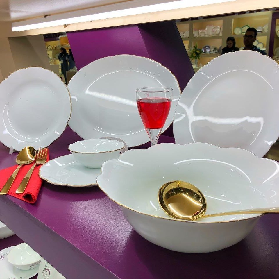 سرویس ارکوپال لب طلایی نیلوفری  آرکوپال 26پارچه قالب نیلوفری