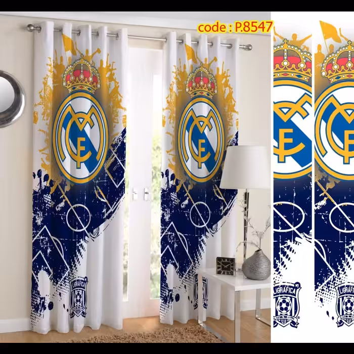 پرده اتاق خواب پسرانه دو قواره طرح ورزشی تیم رئال مادرید کد P8547