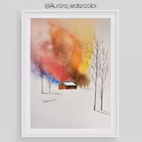 نقاشی منظره مینیمال تکنیک آبرنگ