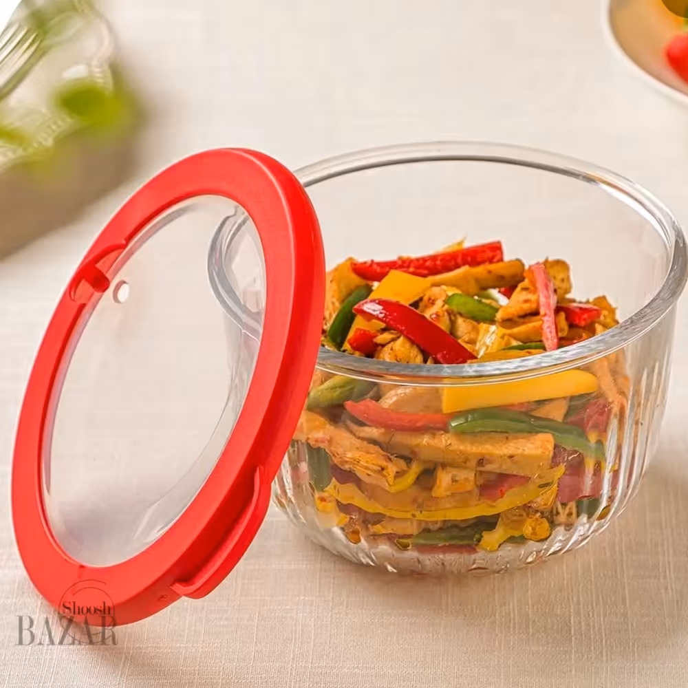 کاسه گرد شیشه ای دربدار شیاردار 970میلی لیتر لیمون