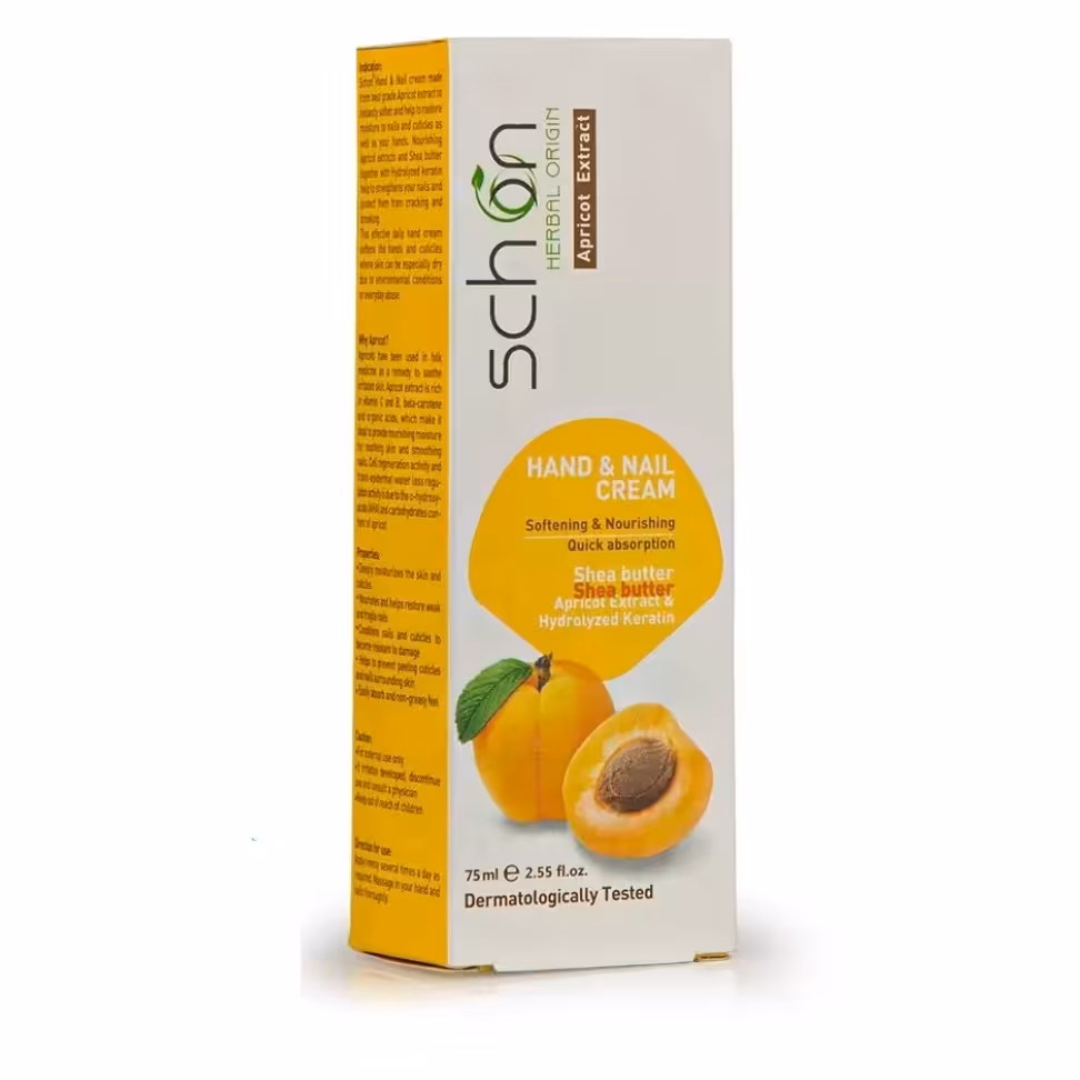 کرم دست و ناخن شون (schon) حاوی عصاره زردآلو رطوبت رسان پوست واحیا و ترمیم کننده ناخن ها و پوست اطراف آن
