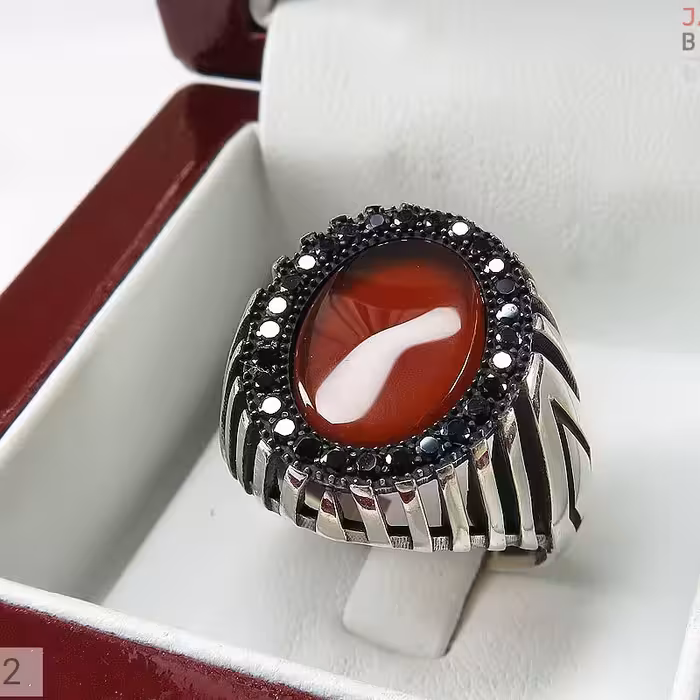 انگشتر نقره عقیق میکروستینگ طرح یاشار مردانه