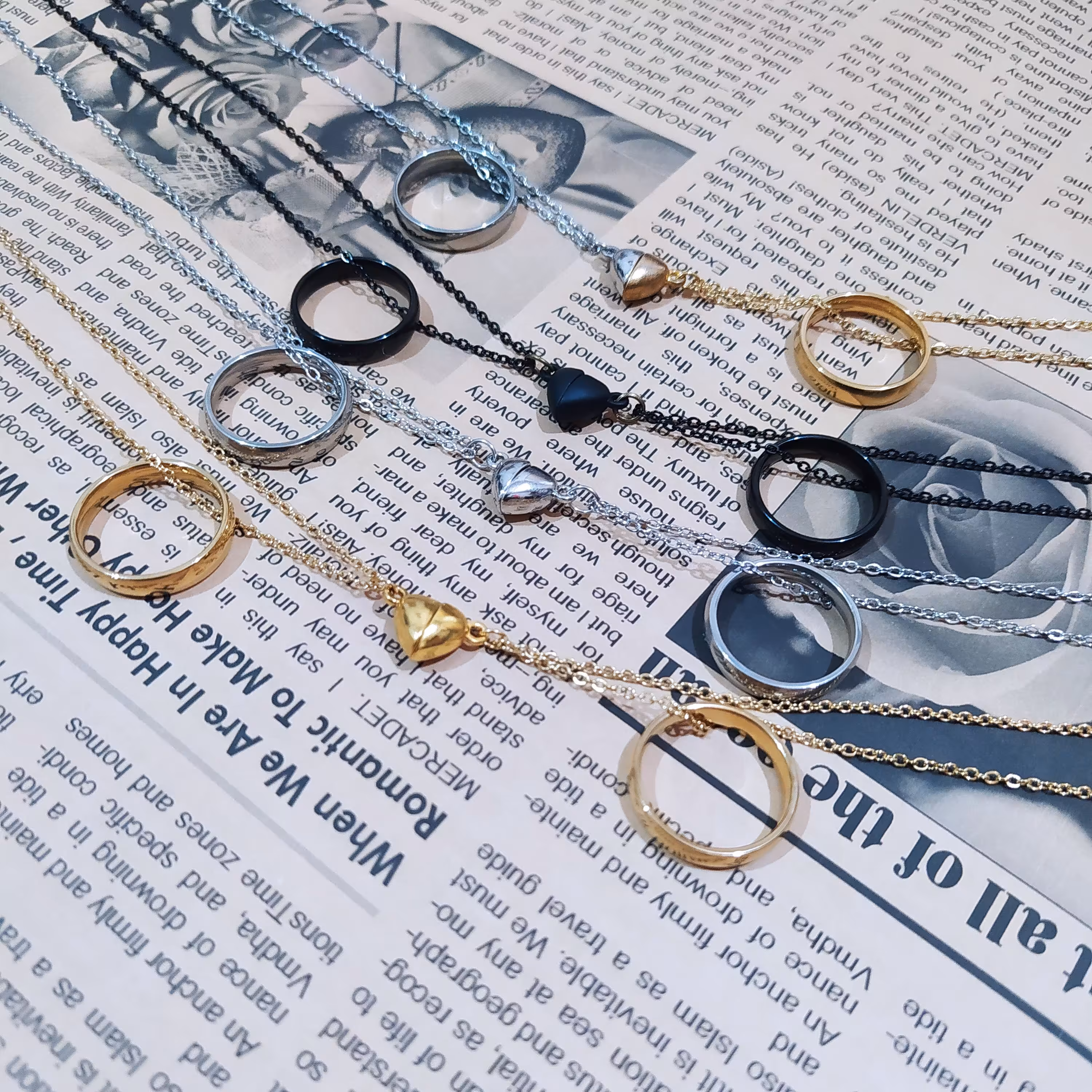 ست گردنبند حلقه رنگ ثابت با مگنت قلبی ارسال رایگان 01