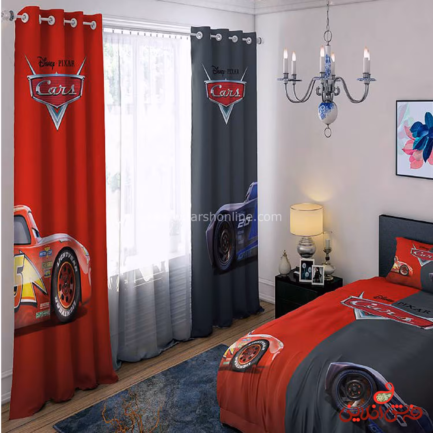 پرده 2 عددی کد 15209/1 طرح انیمیشن ماشین ها (ماشین مسابقه مکوئین)