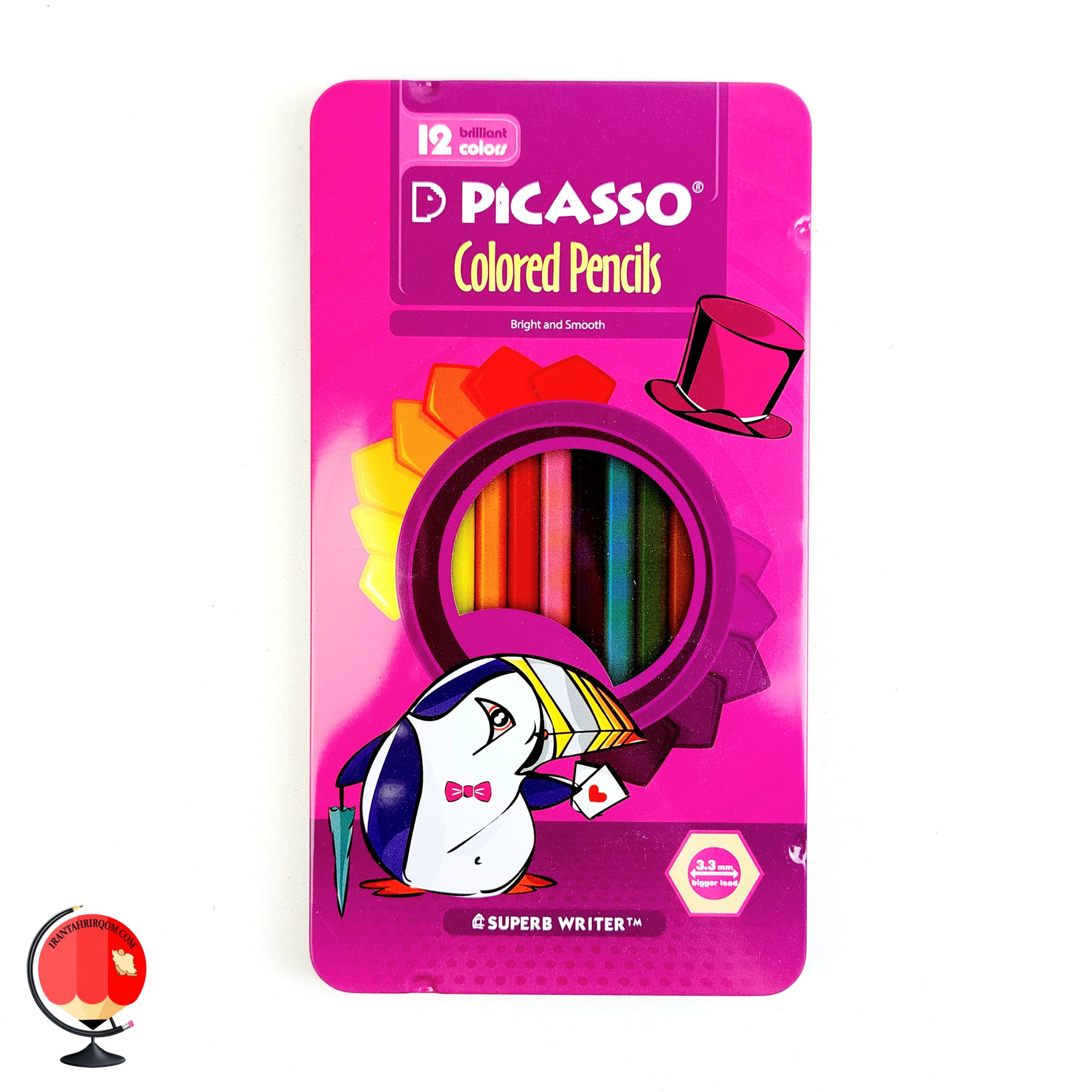 مداد رنگی پیکاسو 12 رنگ جعبه فلزی picasso بنفش کد 1358