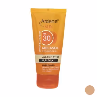 کرم ضد آفتاب رنگی آردن سان، SPF 30، مدل Light Beige، مناسب انواع پوست با تنالیته روشن و حجم 50 میلی‌لیتر، ضد آب، محافظت‌کننده در برابر اشعه‌های UVA و UVB، ضد لک، دارای فرمولاسیون ویتامین‌های C و E، با ماندگاری 2 ساعته