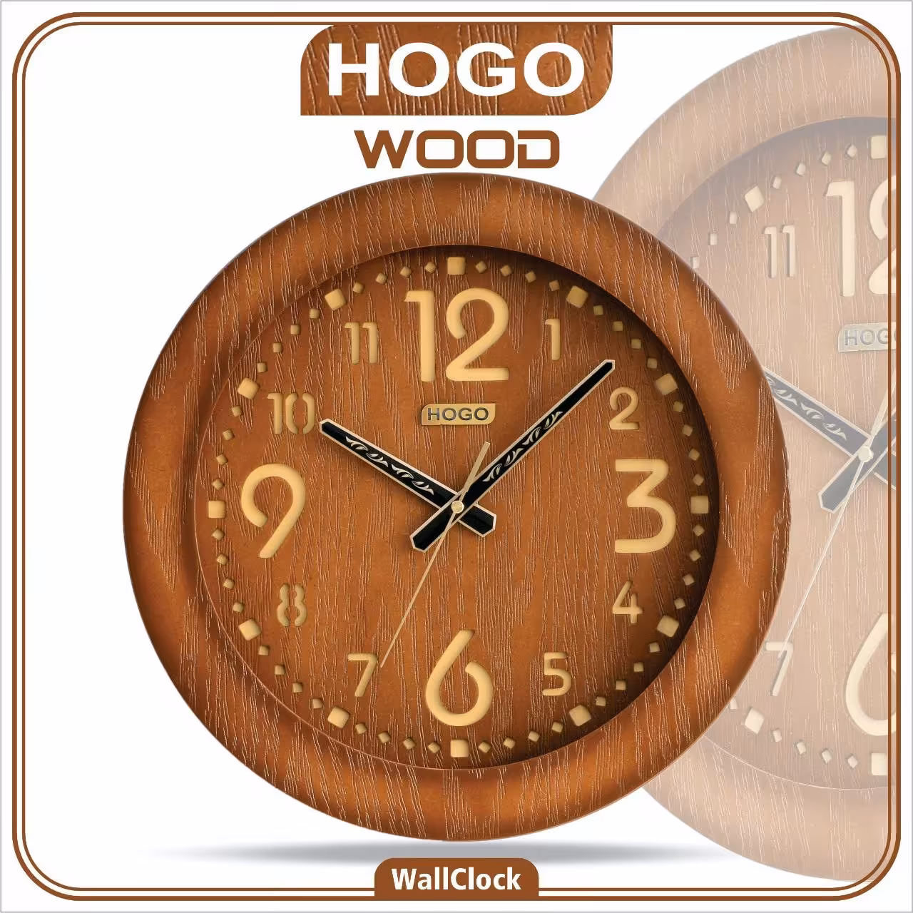 ساعت دیواری هوگو تمام چوب درجه یک موتور آرام گرد 