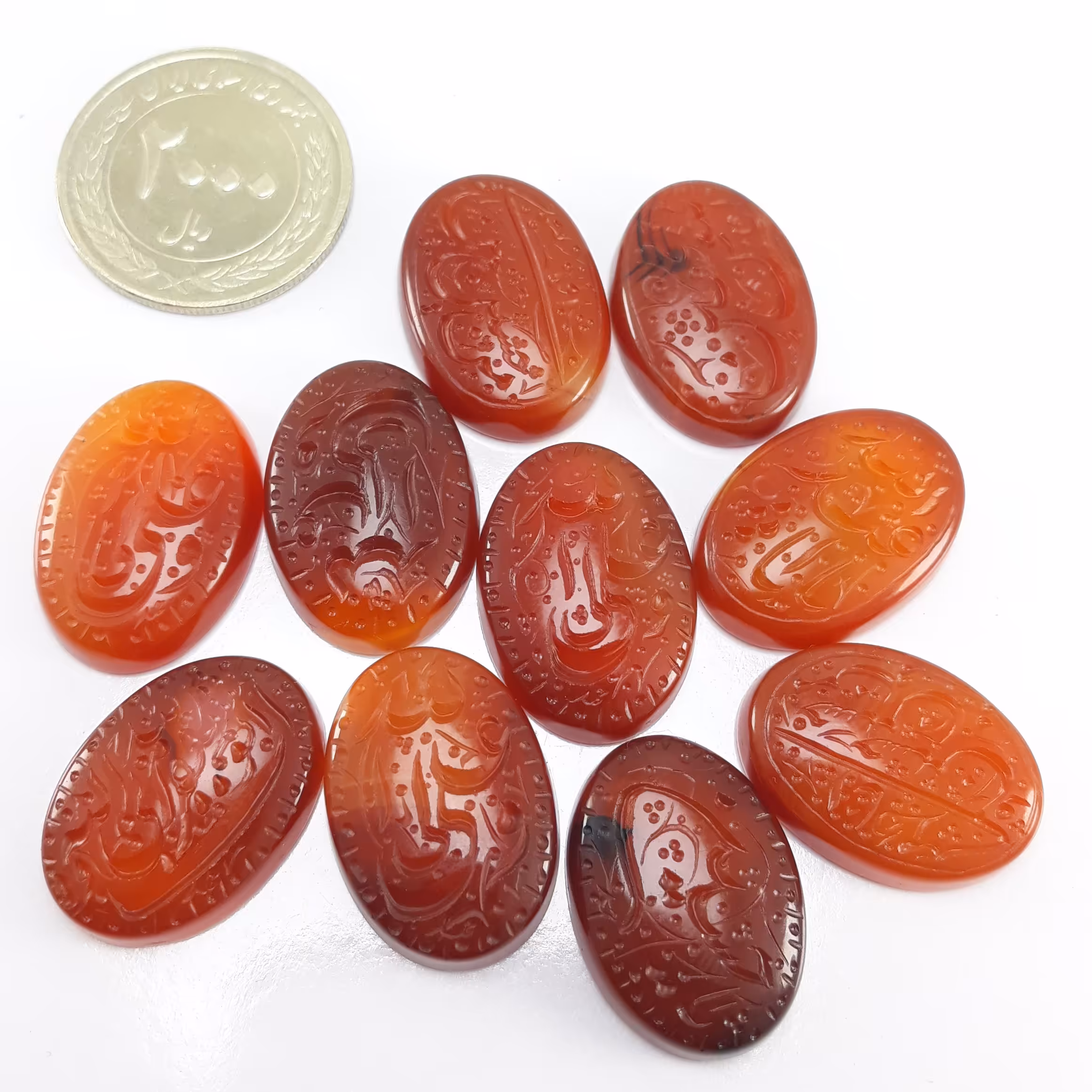 پک ده تایی نگین های خطی عقیق معدنی خوش رنگ و زیبا