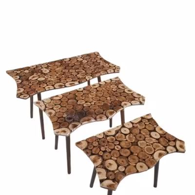 میز عسلی 3 تیکه چوبی دفرمه