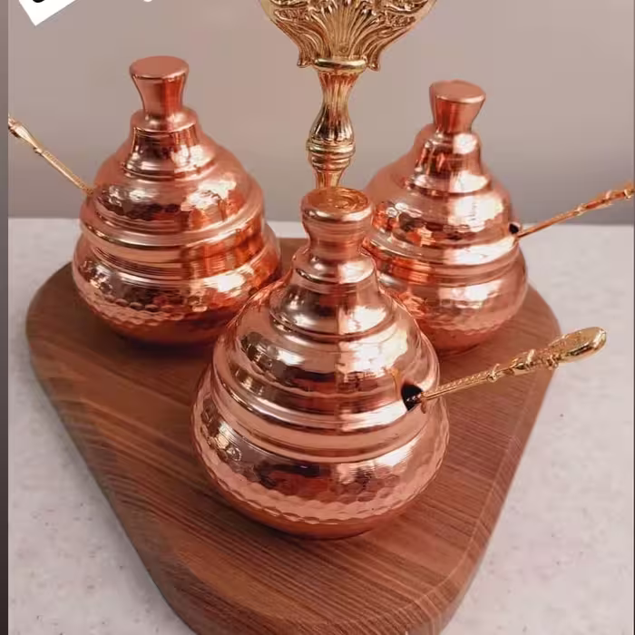 جا ادویه و جامربایی 3 تایی همراه استند چوبی  ارتفاع 10.5 دهانه 5.5 سانت مناسب شکرریز. جادویه .جا مربایی