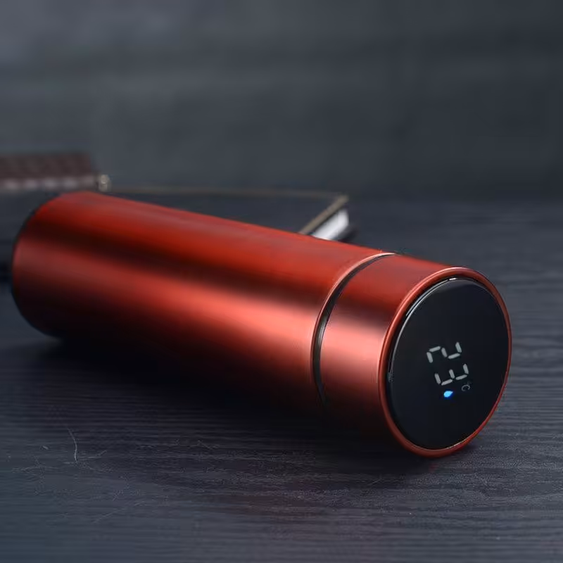 فلاسک هوشمند درجه دار LED تک نفره زرشکی