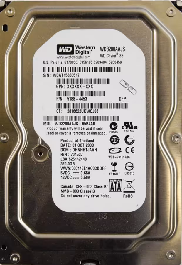 هارد اینترنال استوک وسترن دیجیتال ظرفیت 320 گیگابایت