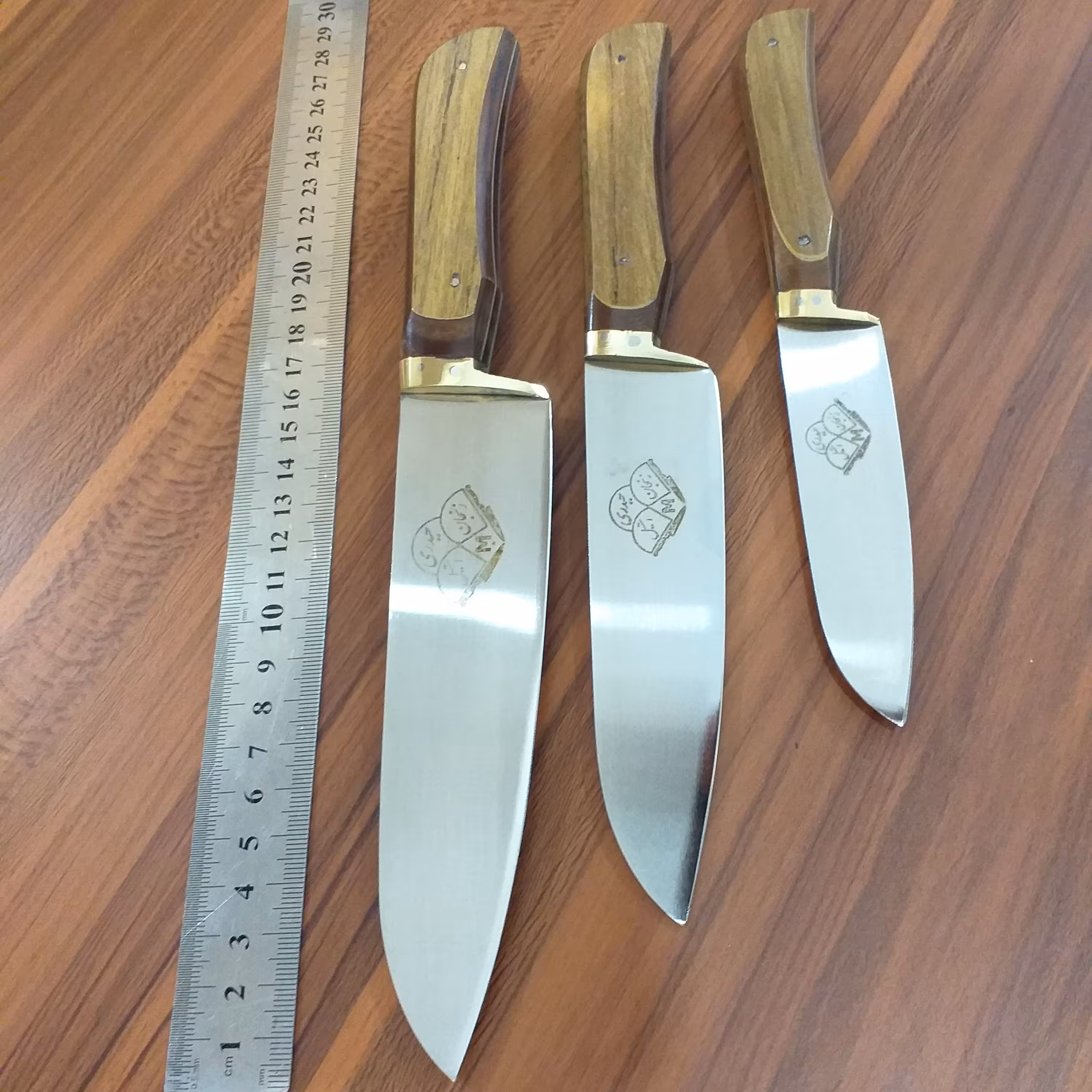 چاقوی حیدری استیل آشپزخانه ضدزنگ حیدری زنجان ست 3عددی با یک عدد مصقل تیزکن