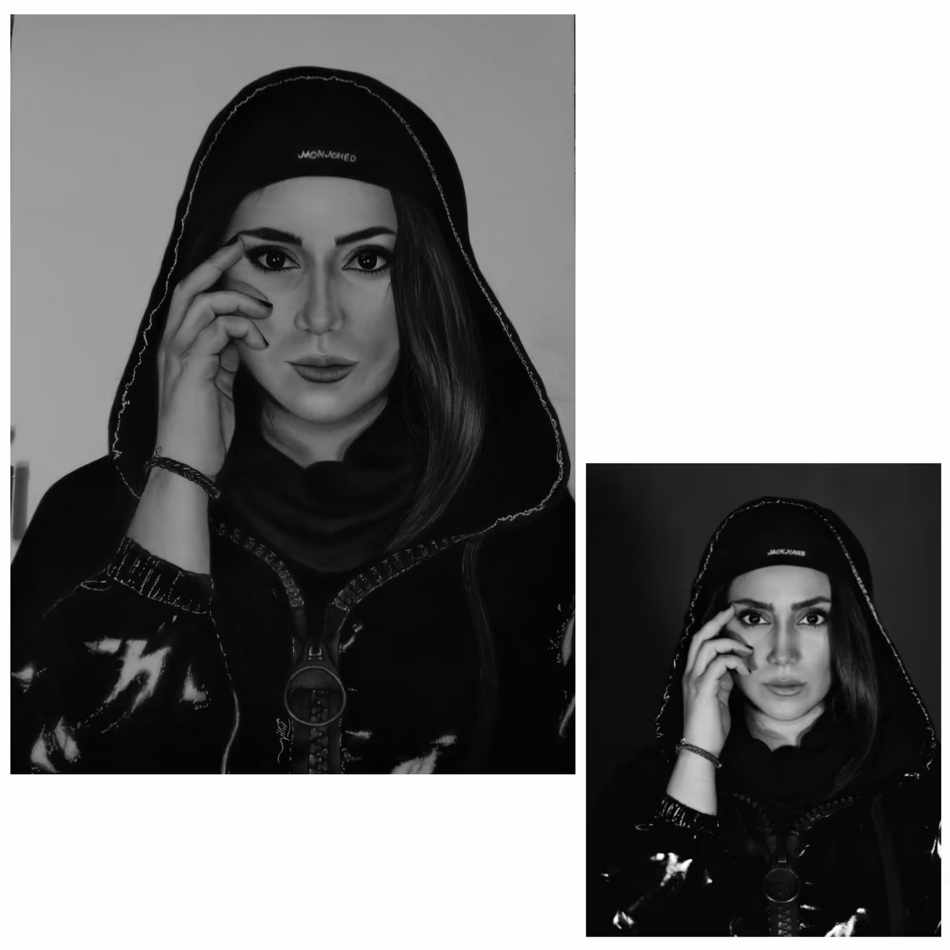 طراحی چهره زن سیاه قلم