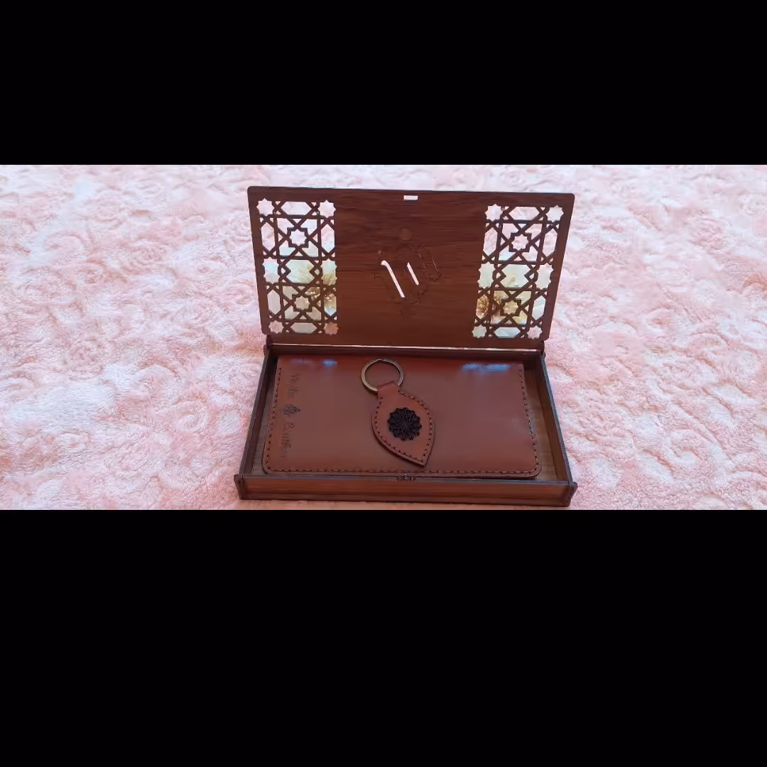 ست کیف پول و جا کلیدی دست دوز با چرم طبیعی گاو 