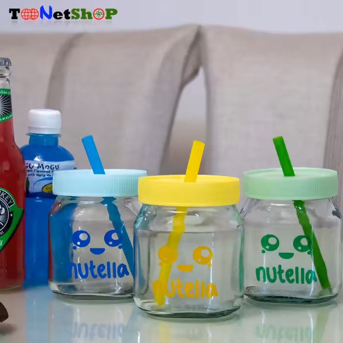 ماگ اسموتی نی دار شیشه ای نوتلا در سه رنگ خوشگل