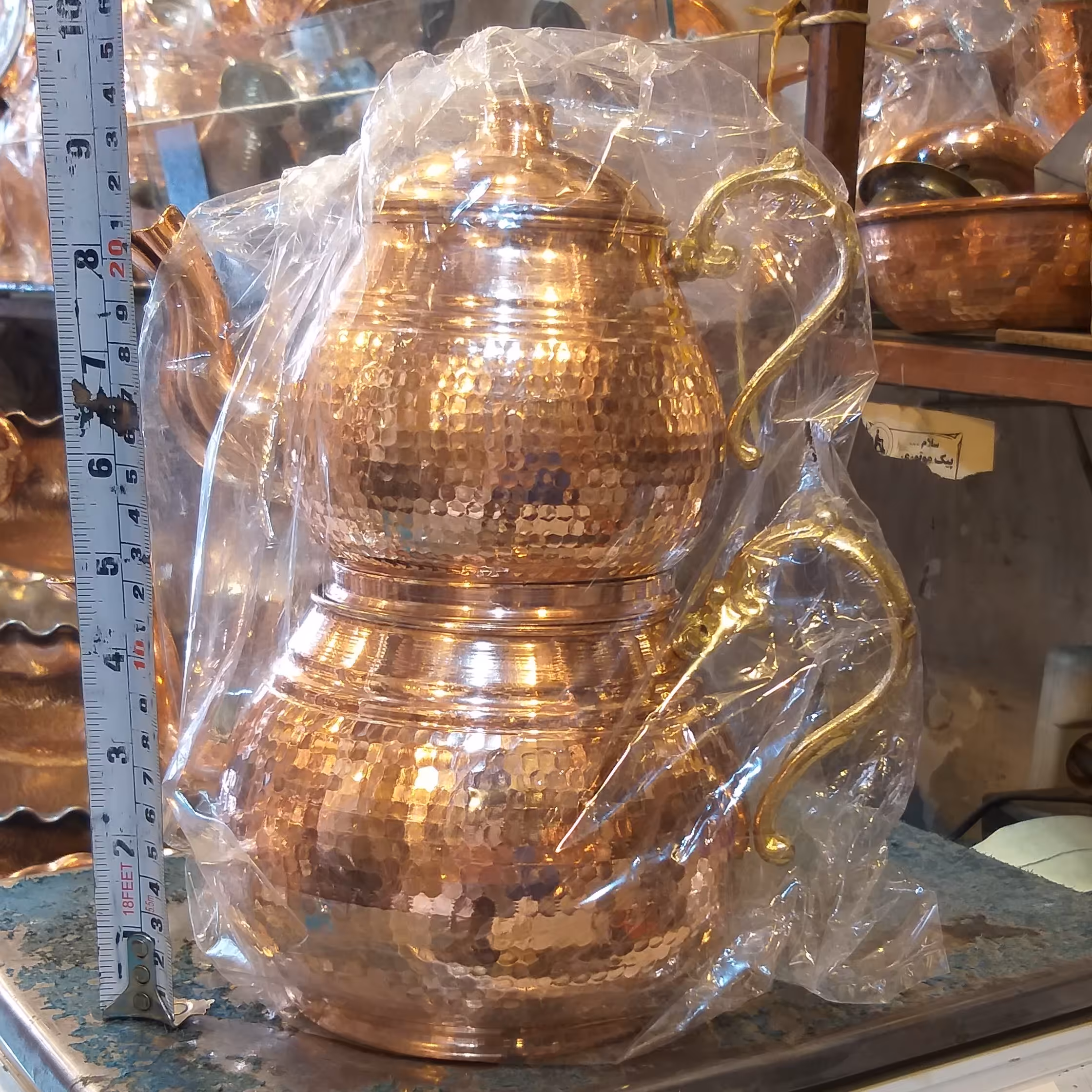 کتری قوری مسی طرح چکشی  سایز متوسط 