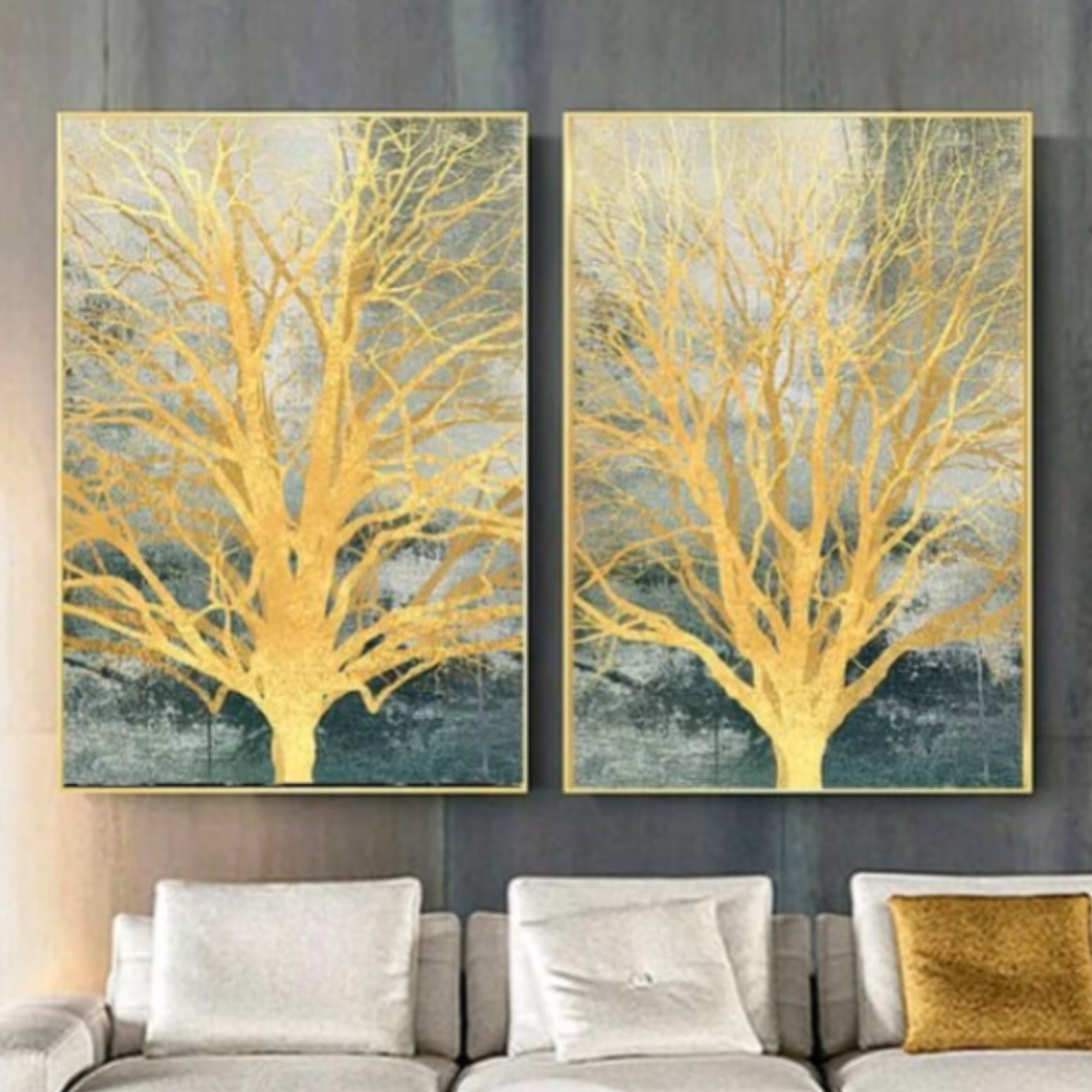 تابلو دکوراتیو تک درخت طلایی ابعاد هر کدام 50 در 70