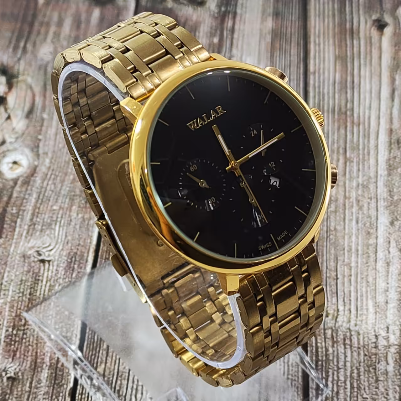 ساعت والار مدل 02306 طلایی زمینه مشکی طرح 3موتور
