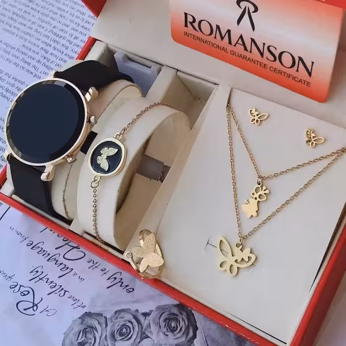 ست شیک زنانه طرح پروانه ای ساعت ال ای دی درجه یک