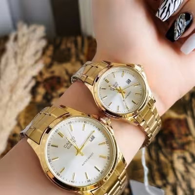 ست ساعت کاسیو بنداستیل طلایی صفحه سفیدوارداتی