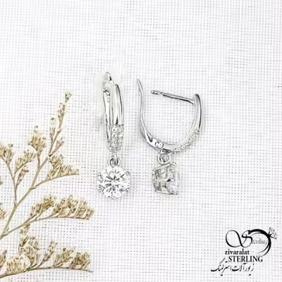 گوشواره ژوپینگ آویز نگین جواهری کد 14668