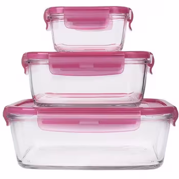 ظرف نگهدارنده فریزری مستطیل لومینارک صورتی مجموعه سه عددی