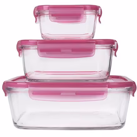 ظرف نگهدارنده فریزری مستطیل لومینارک صورتی مجموعه سه عددی