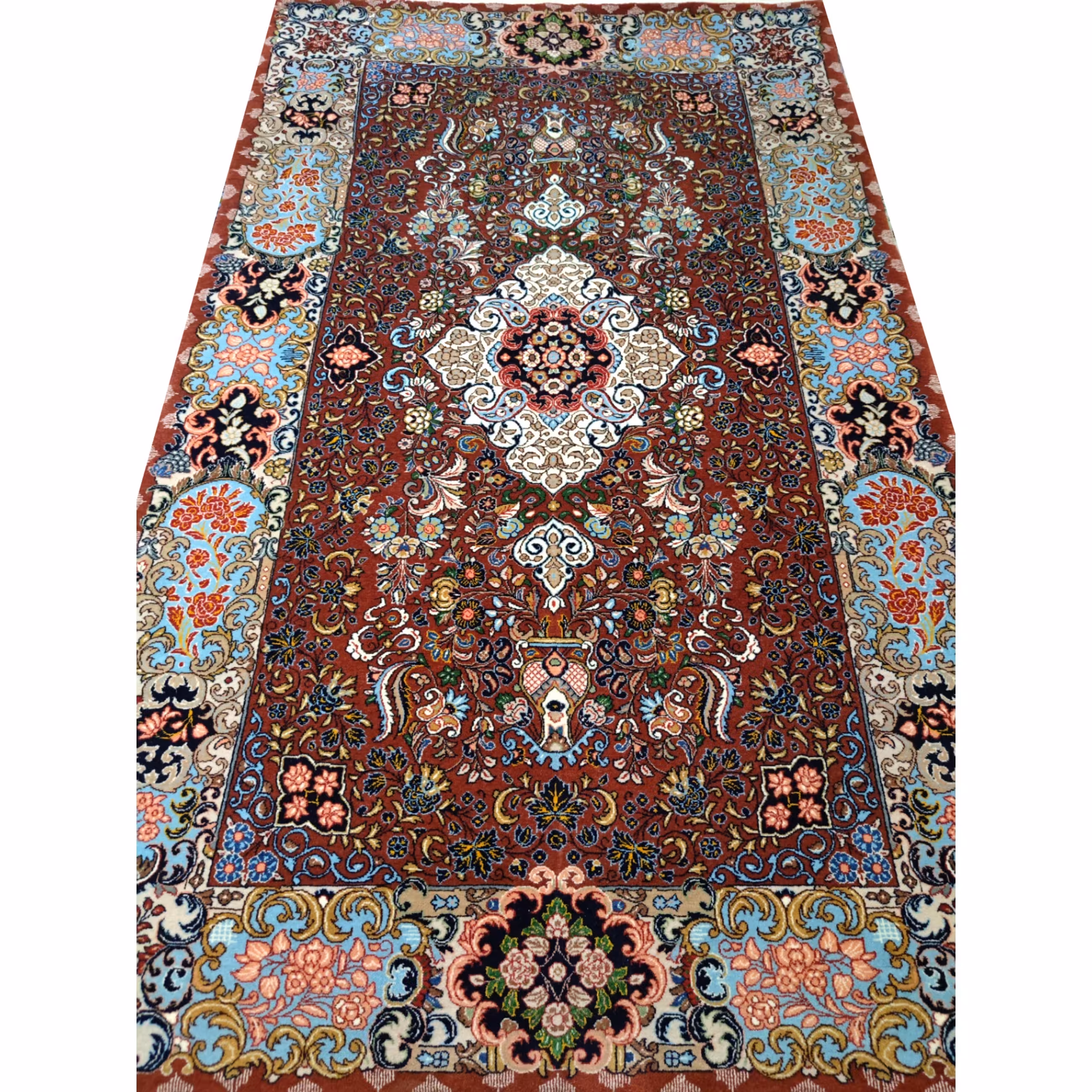 قالیچه دوذرعی دستبافت ساروق 50 رج نقش مهاجران رنگ روناس گیاهی