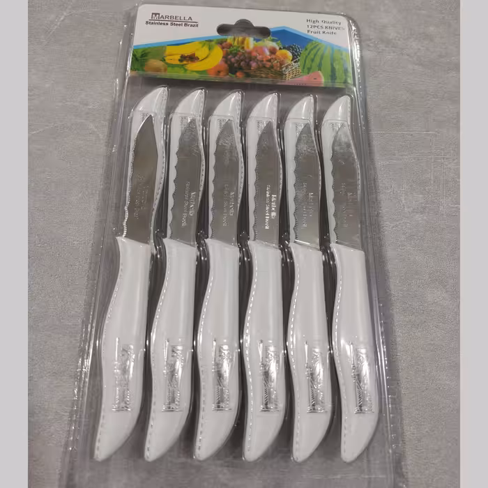 چاقو میوه خوری 12تایی مارک ماربلاطرح هخامنشی برجسته با تیغه استیل و دسته پلاستیک فشرده برزیل(چاقو)رنگ های دیگر هم موجوده