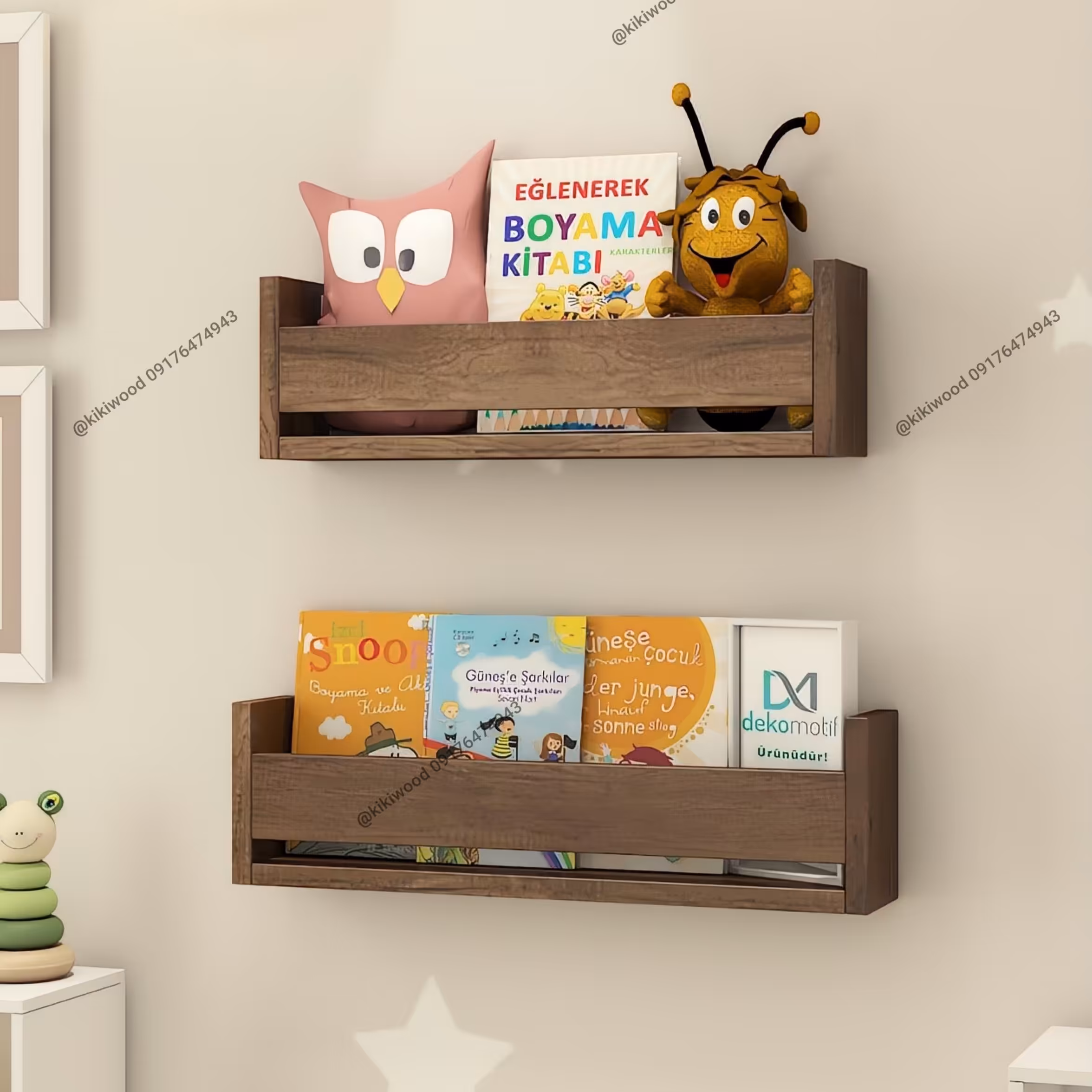 کتابخانه دیواری چوبی در دو رنگ