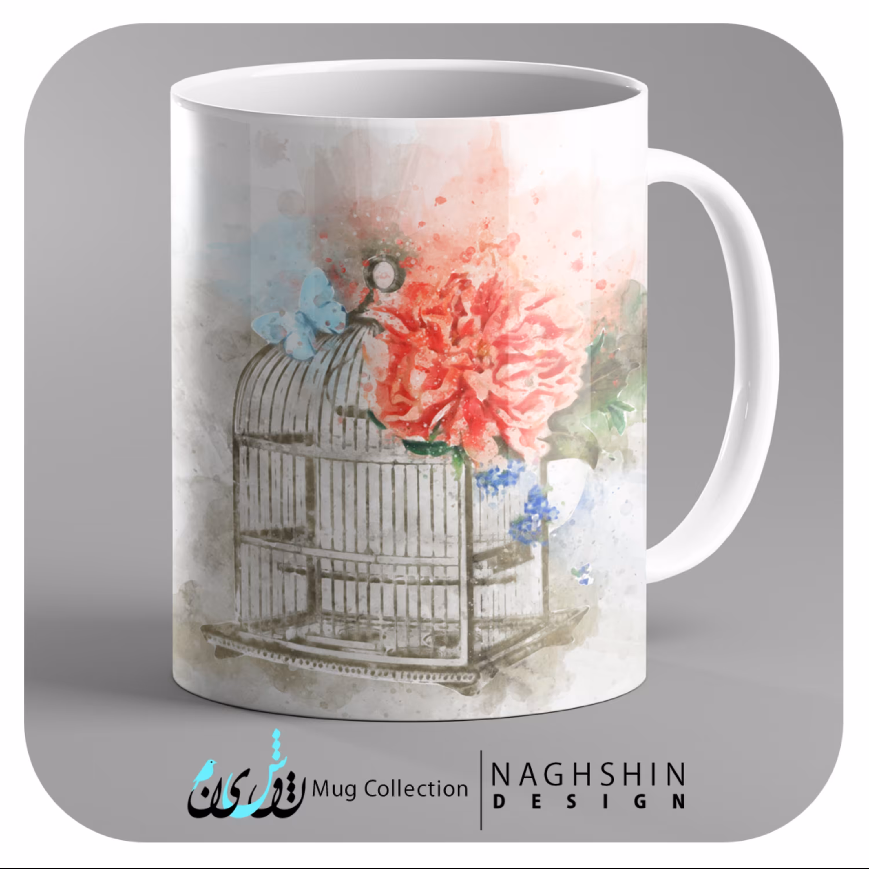 ماگ سرامیکی طرح گل و قفس  1  - چاپ سابلیمیشن - کیفیت عالی