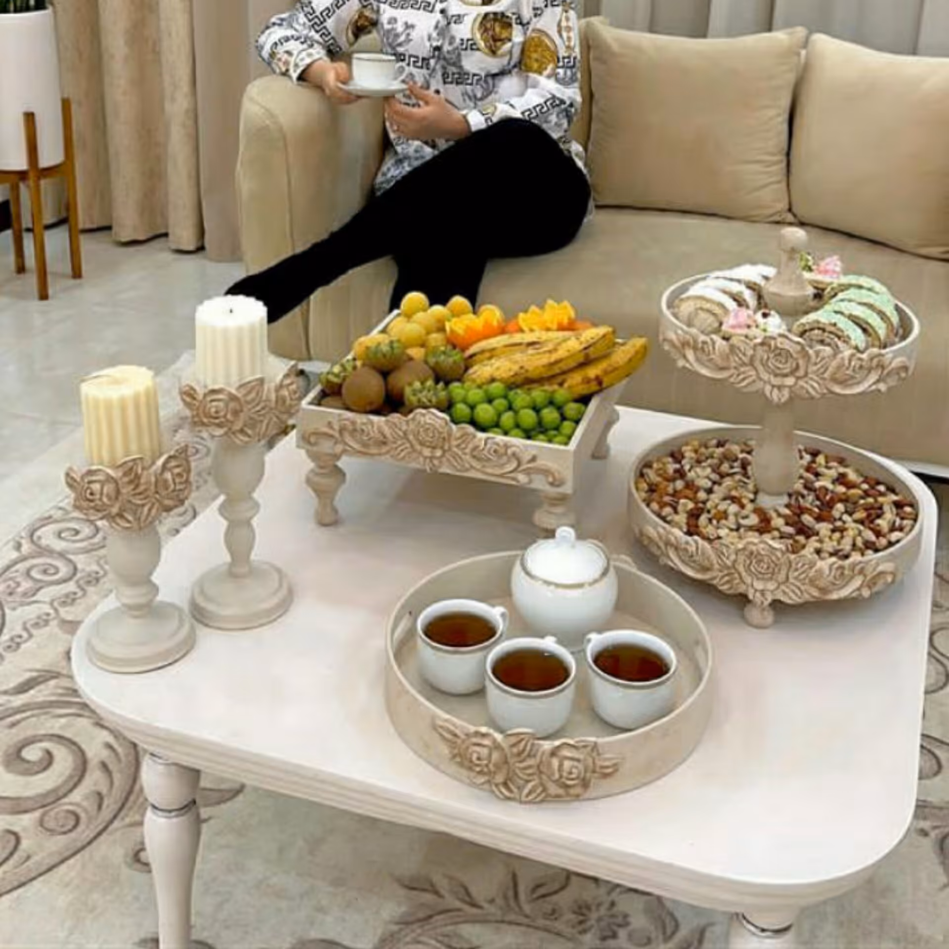 ست کامل میوه خوری و سینی و شمعدون 