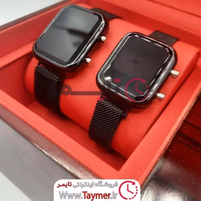 ساعت ست مردانه زنانه دیجیتال رنگ مشکی صفحه مستطیل