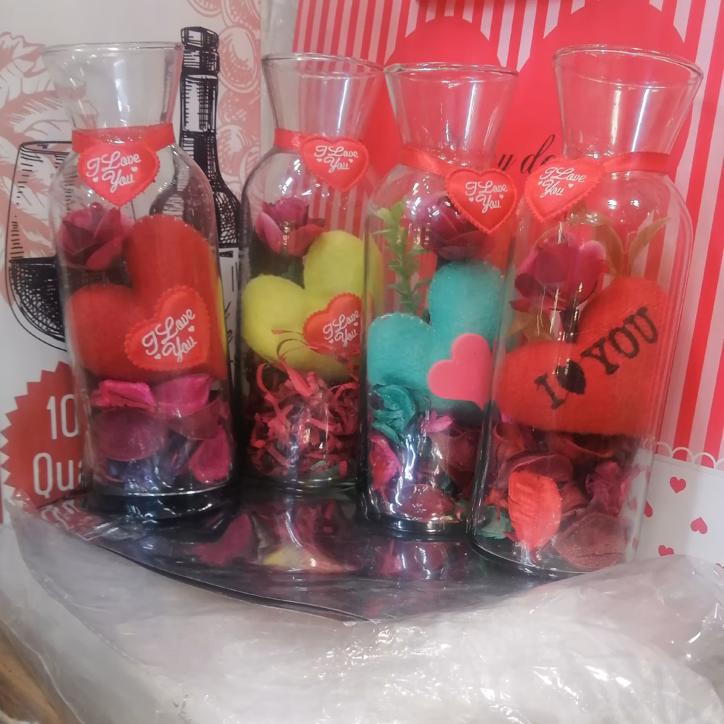 پک کادویی شیشه اسموتی همراه قلب و گل مصنوعی هدیه برای همه مناسبتها 