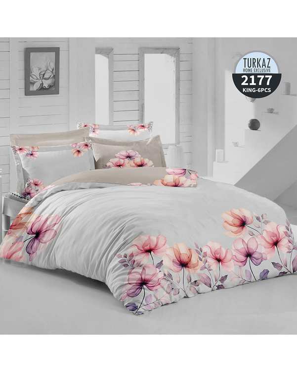 سرویس لحاف روتختی دو نفره 8 تکه دو رو میکرو تنسل گیاهی TURKAZ مدل 2177