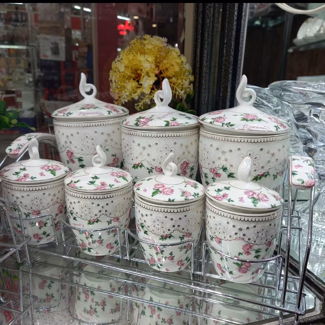 جاادویه پاسموری چینی ست پاسماوری ست جاادویه  استند دار درب واشر دار طرح گلسرخی